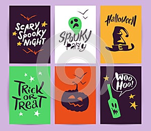 Vector collection of Halloween flat celebration cards,