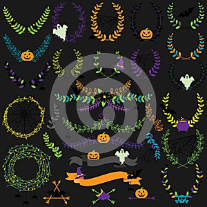 Vector Collection of Halloween Florals, Laurels and Wreaths