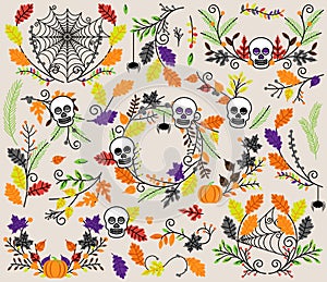 Vector Collection of Halloween Florals, Laurels and Wreaths