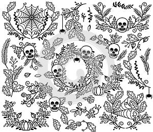 Vector Collection of Halloween Florals, Laurels and Wreaths