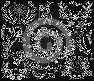 Vector Collection of Halloween Florals, Laurels and Wreaths