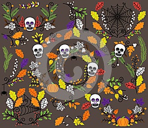 Vector Collection of Halloween Florals, Laurels and Wreaths