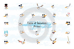 Vector Collection of Hand drawn Cute Snowman Faces