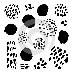 Vector collection of hand-drawn elements: drops, lines, splashes, points, brush strokes. Isolated on white background.