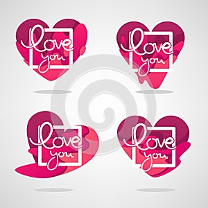 Vector collection of heart, and love logo, concept, labels and forms with Love You lettering