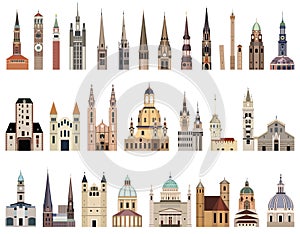 Vector collection of high detailed isolated city halls, landmarks, cathedrals, temples, churches, palaces photo