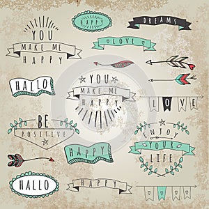 Vector Collection of hipster style words and phrases. photo