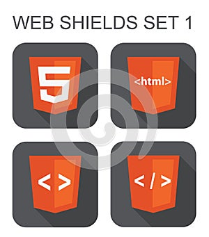 Vector collection of html web development shield signs: html5, t
