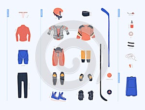 Vector collection with ice hockey equipment  for men