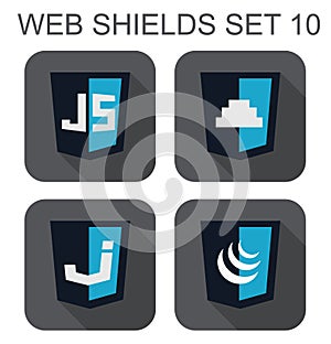 Vector collection of javascript web development shield signs: j