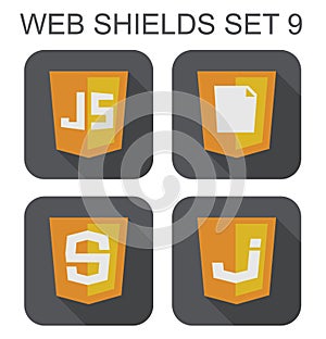 Vector collection of javascript web development shield signs: j