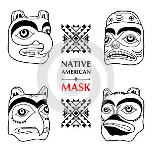 Vector collection with Native American ritual mask isolated on white background. Tlingit ethnic sacred mask. photo