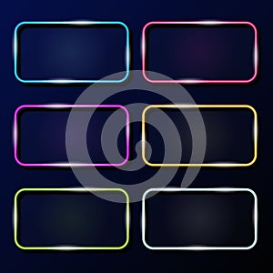 Vector collection of neon frames on dark background