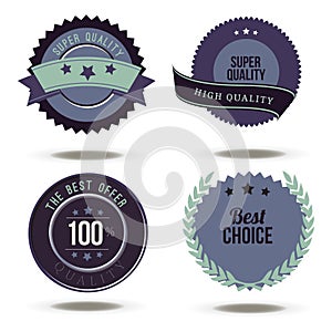 Vector collection of Premium Quality and Guarantee Labels retro vintage style design. 100% sign set badges hight realistic.