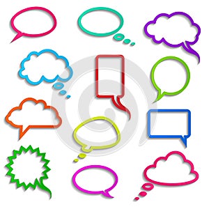 Vector collection of realistic colored speech bubbles