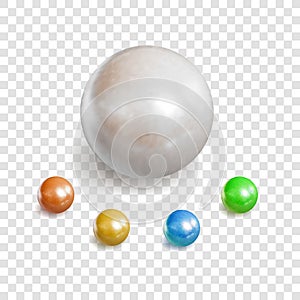 Vector Collection of Realistic Shiny Pearls Isolated on Transparent Background, Spheres, 3D Balls.