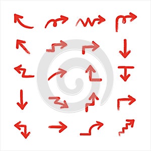 A Vector Collection of Red Hand-Drawn Arrows in Various Scribble Styles