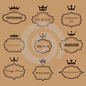 Vector collection of retro frames with crowns