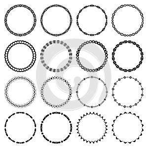 Vector collection of round narrow and thin black frames