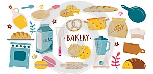 Vector collection set with baking and kitchen elements