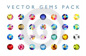 Vector collection of shine colorful gemstones isolated on white background.