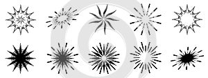 Vector collection of silhouette Sun stars burst sunburst snowflakes icons decoration, abstract background pattern illustration