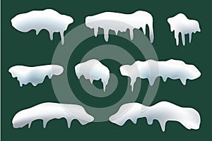 Vector collection of snow caps, pile, icicles, ice, snowball and snowdrift isolated on transparent background