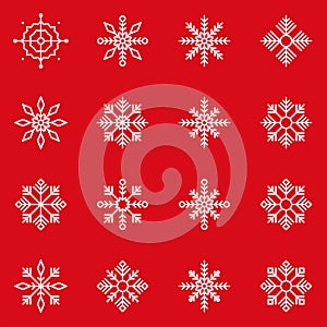 Snowflake shapes on a red background