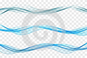 Vector collection of soft blue waves. Abstract smooth soft dividing lines, trendy headers or footers