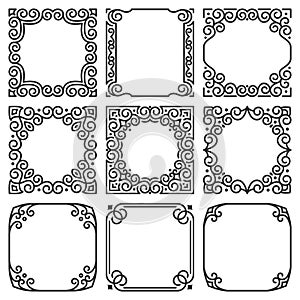 Vector collection of square frames in oriental style for arabic and indian motifs