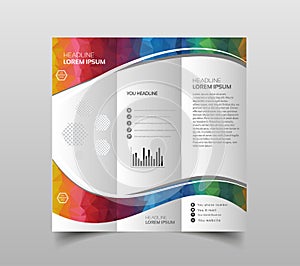 Vector collection of tri-fold brochure design templates with modern polygonal background on white.