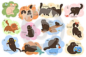 Vector collection of twelve zodiac signs Aries, Taurus, Gemini, Cancer, Leo, Virgo, Libra, Scorpio, Sagittarius, Capricorn,