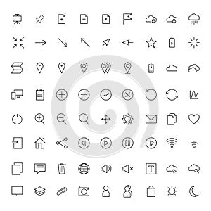 Vector collection of universal black flat icons for web, technology, communication, connectivity, music, media, finance,