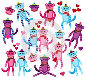 Vector Collection of Valentine's Day Themed Sock Monkeys