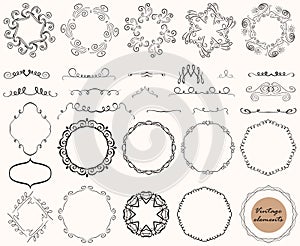 Vector collection of vintage decorative elements, lines, ornaments, frames, calligraphic designs