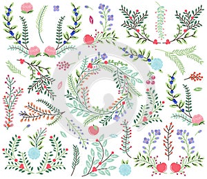 Vector Collection of Vintage Style Hand Drawn Florals