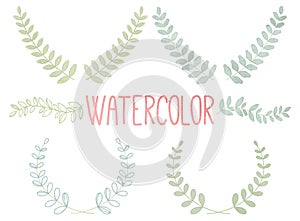 Vector Collection of Watercolor Style Laurels and Botanical photo