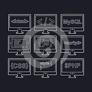 Vector collection of web development icons - html