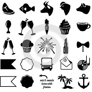 Vector Collection of Wedding and Party Themed Icons