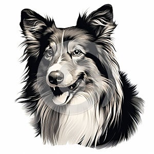 Vector Collie Dog Portrait: Airbrush Art With Raw Character
