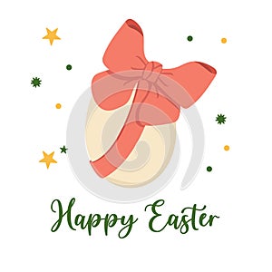 Vector color card with Easter eggs in bows. Easter egg hunt invitation template on white background with text