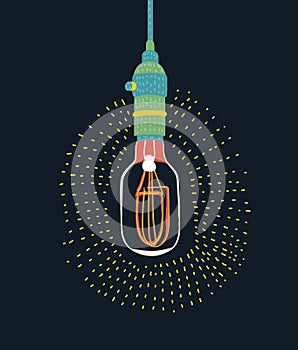 Edison light bulb on dark, vector design element