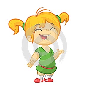 Vector color cartoon image of a cute little girl. Little girl with blonde hair. Vector cartoon little girl