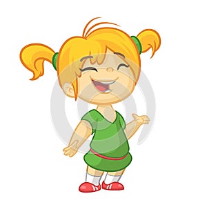 Vector color cartoon image of a cute little girl. Little girl with blonde hair. Vector cartoon little girl photo