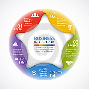 Vector color circle infographic. Template for cycle star diagram, graph, presentation, round chart. Business concept