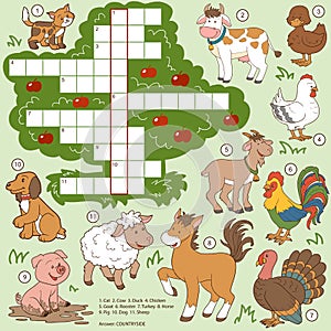 Vector color crossword, education farm animals