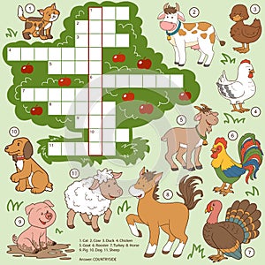 Vector color crossword, education farm animals photo
