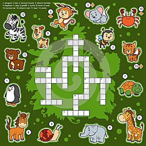Vector color crossword, education game about animals