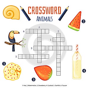 Vector color crossword, education game for children about animals