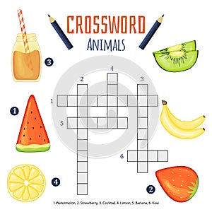 Vector color crossword, education game for children about animals